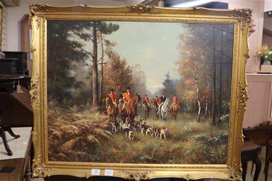 H. Altenmann, oil on canvas, Hunting scene, indistinctly signed, 69 x 87cm
